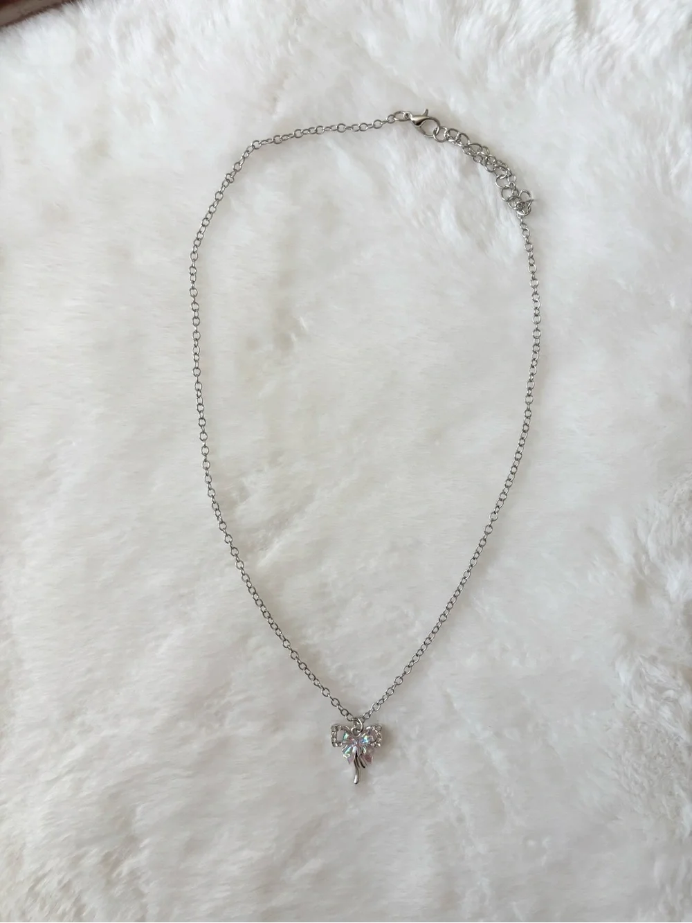 5/$15 🩷 MUST BUNDLE Silver Bow & Crystal Pendant Necklace - Women Jewelry